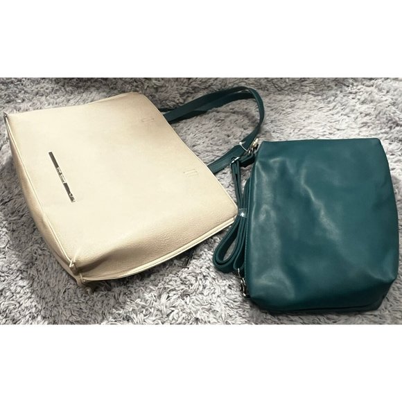Steve Madden Handbags - Steve Madden BQUEENIE Bisque Taupe Teal Tote Bag Purse Set NEW Rare